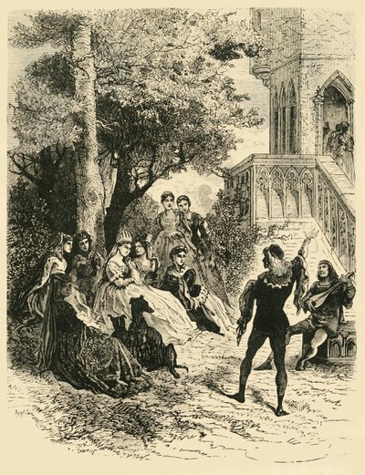 De troubadour Adenes aan het hof van koningin Marie van Brabant, 1274-1285, 1890 door Unbekannt