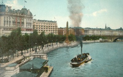 De Victoria Embankment, en stoomschip op de rivier de Theems, Londen, ca. 1907 door Unbekannt