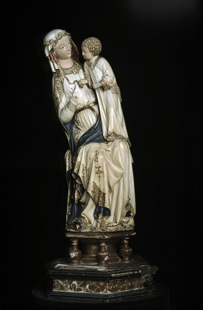 De Maagd en het Kind Jezus. Marmeren beeld rond 1350-1375. 45 cm Collegiale Notre Dame. Villeneuve les Avignons (Gard). door Unbekannt