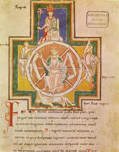 Het Rad van Fortuin Rota Fortunae uit Carmina Burana, ca. 1230 door Unbekannt