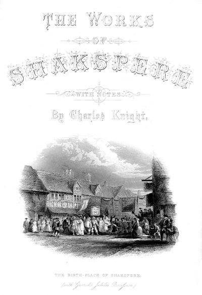 De werken van Shakspere - De geboorteplaats van Shakspere met Garics jubileumprocessie, ca. 1870 door Unbekannt