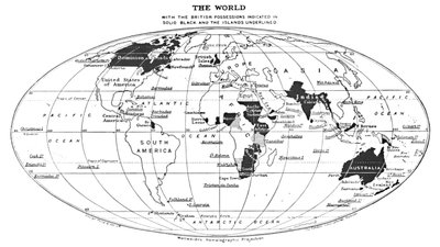 De Wereld met de Britse Bezittingen Aangegeven in Zwart en de Eilanden Onderstreept, 1924 door Unbekannt