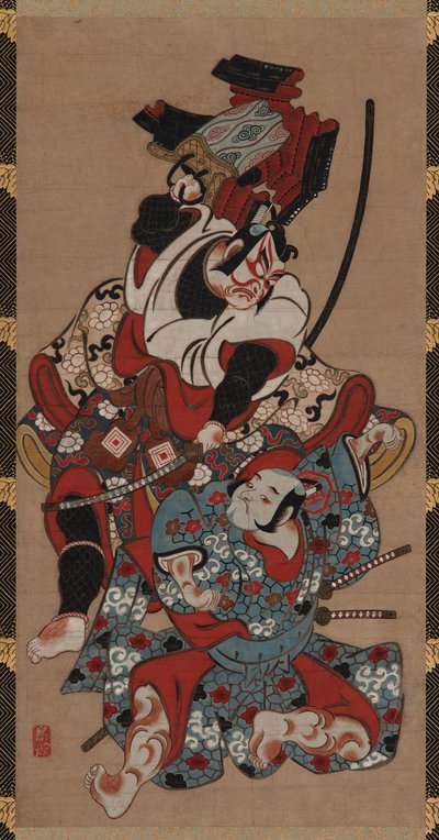 De harnas-trekkende scène uit een Soga-spel, Edo-periode, 1615-1868 door Unbekannt