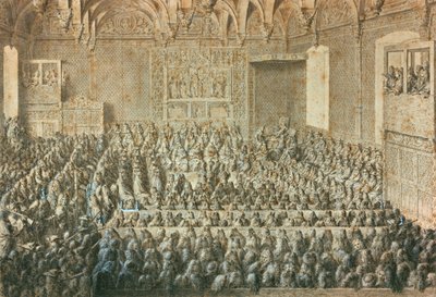 De vergadering van de Sorbonne verklaart Hendrik III afgezet, januari 1589. Museum van Carnavalet, Parijs door Unbekannt