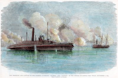 De aanval op Sabine Pass, Texas, Amerikaanse Burgeroorlog, 8 september 1863 door Unbekannt