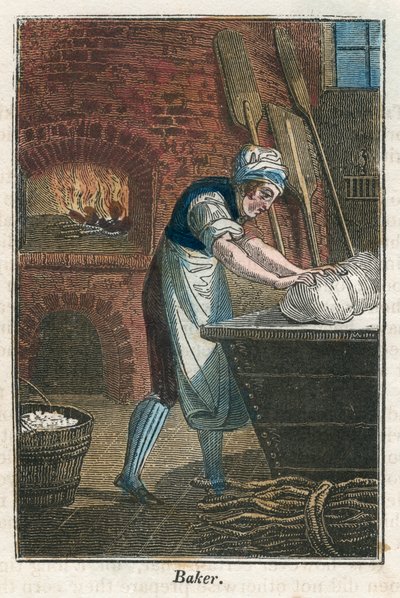 De bakker die deeg kneedt op het deksel van een meelbak, 1823 door Unbekannt