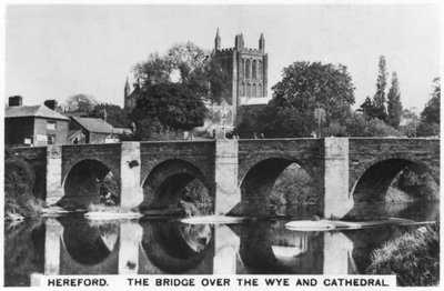 De brug over de Wye en kathedraal, Hereford door Unbekannt