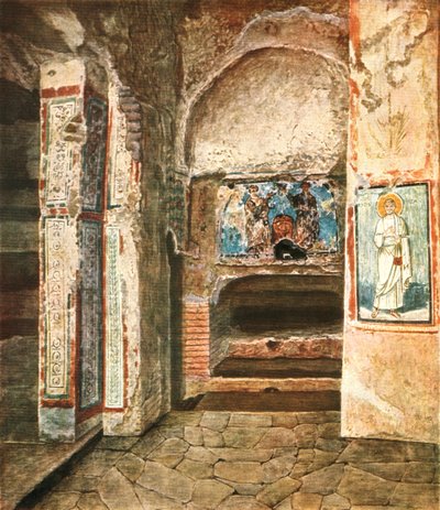 De grafkapel van SS. Felix en Adauctus in de Catacomben van Commodilla, Rome, Italië, 1928 door Unbekannt