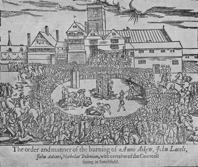 De verbranding van Anne Askew, John Lascelles, John Adams en Nicholas Belenian, 1546 door Unbekannt