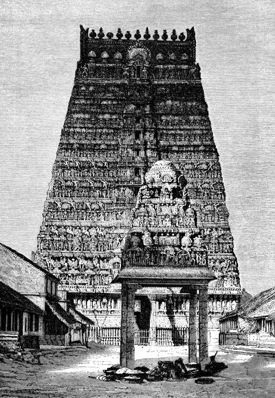 De hoofdgopura van de tempel in Kumbakonam, India, 1895 door Unbekannt