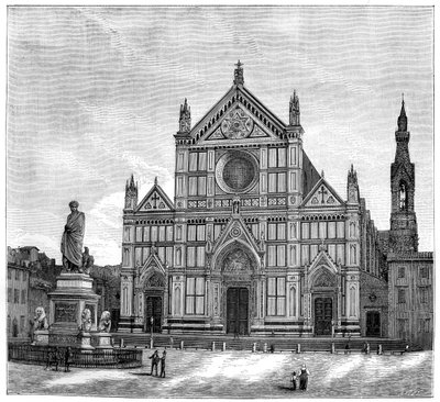De kerk en het plein van de Santa Croce-basiliek, Florence, Italië, 1882 door Unbekannt