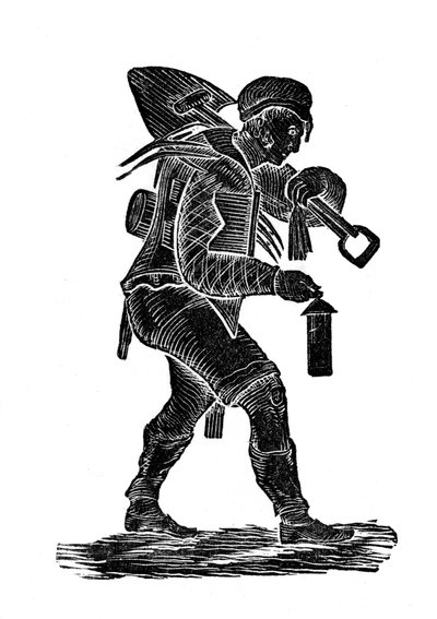 De mijnwerker die zijn gereedschap en veiligheidslamp draagt, 1890 door Unbekannt