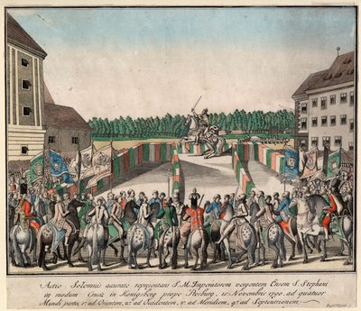 De kroning van keizer Leopold II als koning van Hongarije in Pressburg op 15 november 1790, 1790 door Unbekannt