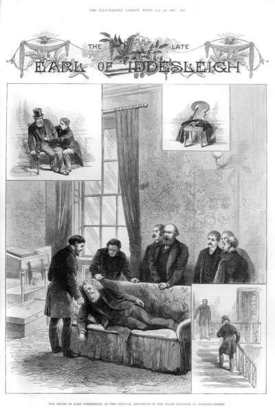 De dood van Lord Iddesleigh in Downing Street, Londen, 1887 door Unbekannt