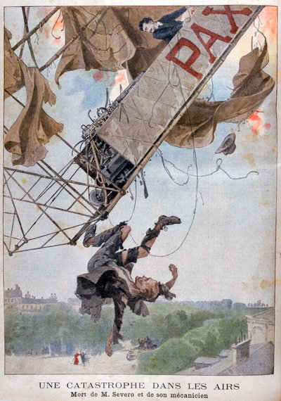 De dood van de vliegenier Auguste Severo boven Parijs, 1902 door Unbekannt
