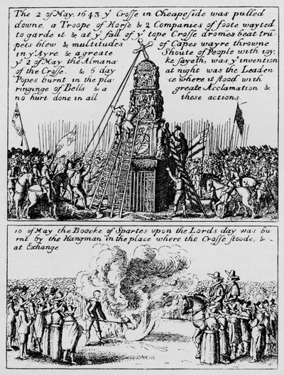 De vernietiging van Cheapside Cross en het verbranden van het Book of Sports, mei 1643, 1903 door Unbekannt