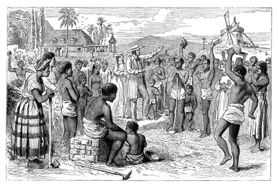 De emancipatie van slaven op een West-Indische plantage, begin 19e eeuw ca. 1895 door Unbekannt