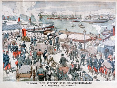 Het einde van de staking door havenarbeiders in de haven van Marseille, Frankrijk door Unbekannt