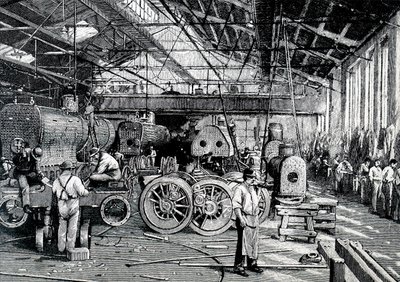 De montagewerkplaats van de Baldwin Locomotive Works door Unbekannt