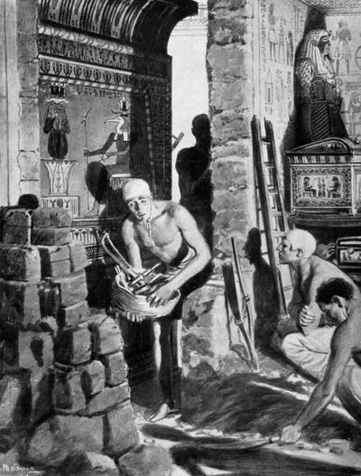 De definitieve interieurdecoratie en verzegeling van het graf van Toetanchamon, Egypte, 1325 v.Chr. 1933-1934 door Unbekannt