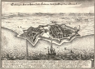 De vestingwerken van Landskrona, Zweden, veroverd door de Denen in de Scania Oorlog, 1676 door Unbekannt