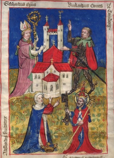 De stichting van het Oehringen klooster van kanunniken in 1037 Uit het Obleybuch van Oehringen door Unbekannt