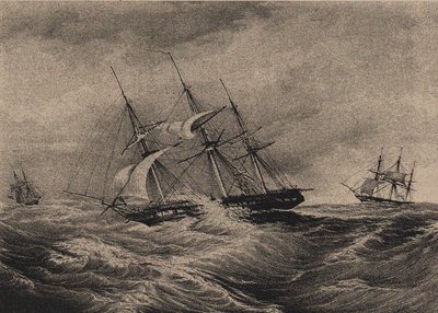 De fregat Kreiser en de sloep Ladoga aan de kust van Amerika 1823, 1900s-1910s door Unbekannt