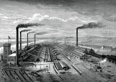 De ijzer- en staalfabrieken in Barrow, ca. 1880 door Unbekannt