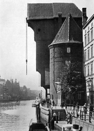 De oude Krantor Kraanpoort aan de rivier Mottlau, Gdansk, Polen door Unbekannt