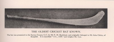De oudste bekende cricketbat, 1912 door Unbekannt