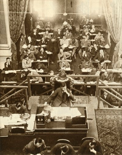 De opening van Dail Eireann, of Kamer van Afgevaardigden, Dublin, Ierland, 9 september 1922 door Unbekannt