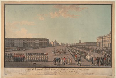 De parade voor het Winterpaleis in Sint-Petersburg, 1799 door Unbekannt