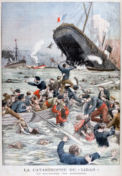 De passagiersstomer Liban zinkt na een aanvaring met een ander schip, 1903 door Unbekannt