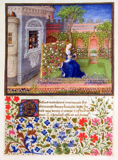 De gevangenen luisteren naar Emily die in de tuin zingt, 1340-1341 door Unbekannt