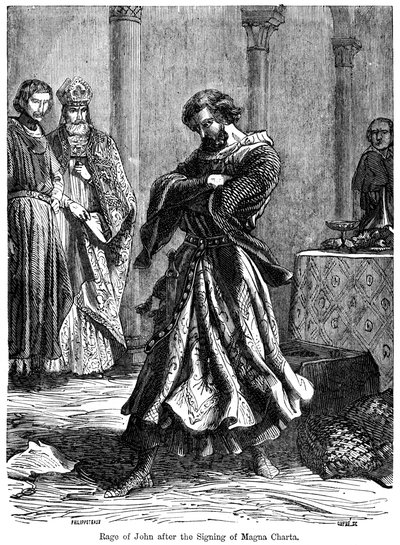 De woede van koning Jan 1167-1216 na het ondertekenen van de Magna Carta c1215 door Unbekannt