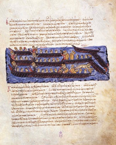 De afstoting van de Russische aanval op Constantinopel in 941 door de Byzantijnse vloot door Unbekannt