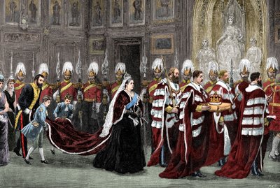 De koninklijke processie in Westminster Palace op weg naar het House of Lords, 1886, 1900 door Unbekannt