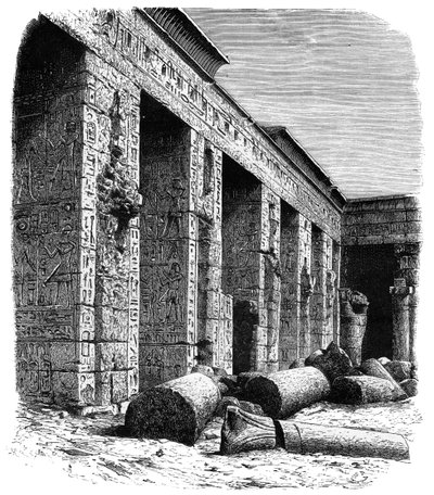 De ruïnes van het paleis van Ramses III, Medinet Habu, Opper-Egypte, ca. 1890 door Unbekannt