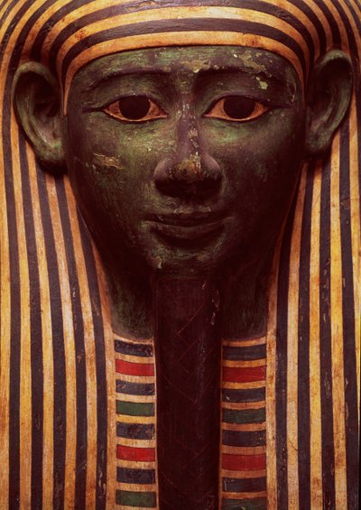 De sarcofaag van Psametik (664-610 v.Chr.) detail van het gezicht, Egyptisch door Unbekannt