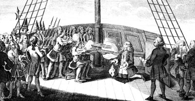 De executie van admiraal Byng aan boord van de Monarque, 1757 door Unbekannt