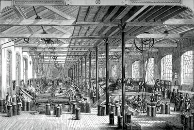 De spinzaal in de Shadwell touwfabriek, c1880 door Unbekannt