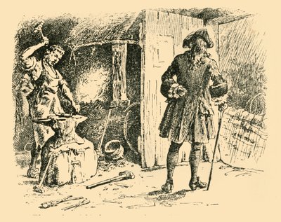 De slagen van zijn hamer op het aambeeld hielden gelijke tred met zijn lied, 1907 door Unbekannt