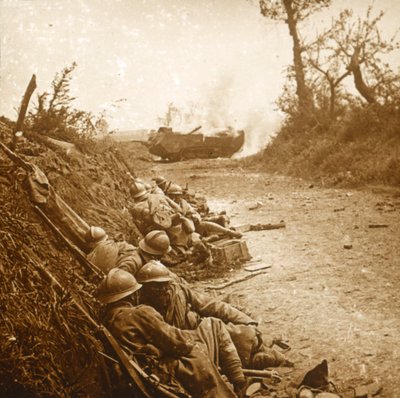 De inname van Courcelles, Noord-Frankrijk, juni 1918 door Unbekannt