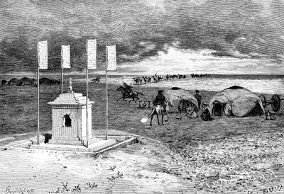 Het graf van een lama en een kampement, Mongoolse woestijn, ca. 1890 door Unbekannt