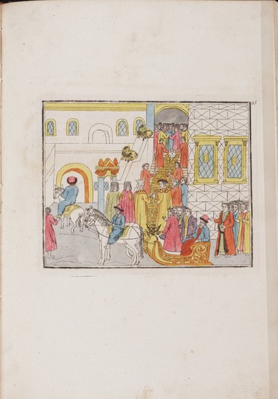 De huwelijksceremonie van Tsaar Michail Fjodorovitsj en Jevdokija Loekjanovna, 1810 door Unbekannt