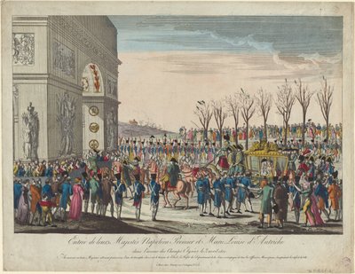 De huwelijksstoet van Napoleon en Marie-Louise langs de Champs Elysées op 2 april 1810 door Unbekannt
