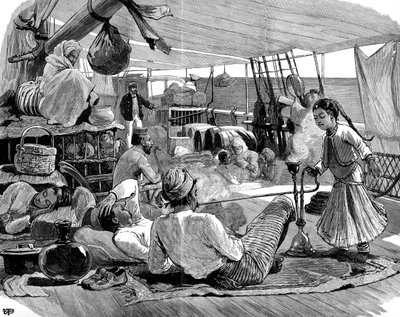 Derde klasse aan boord van de Kilwa, Brindisi naar Birma, 1886 door Unbekannt