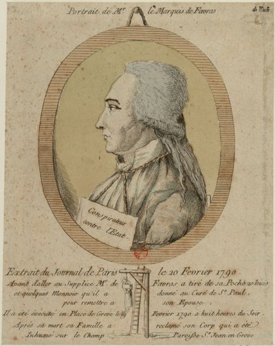 Thomas de Mahy, Marquis de Favras 1744-1790. Uit de Journal de Paris op 20 februari 1790, 1790 door Unbekannt
