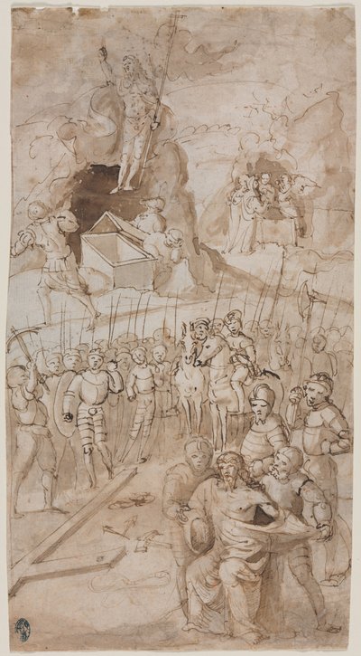 Drie Scènes uit de Passie van Christus (recto) Architectonische Schets (verso), 1500s door Unbekannt