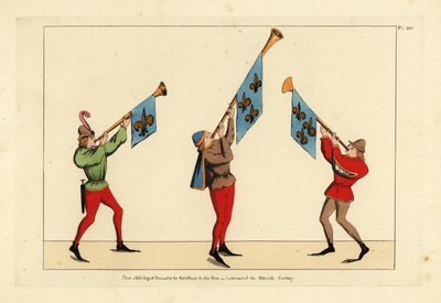 Drie herauten met trompetten versierd met fleur-de-lis standaarden door Unbekannt